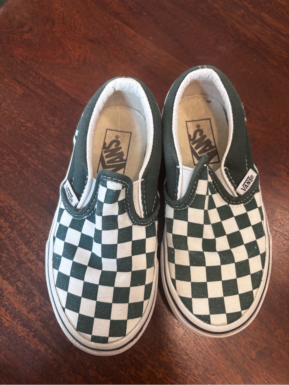 Vans Kids Checkerboard Slip-On Sneakers - Green and White - Picture 2 of 6
